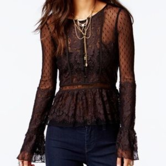 Free People Tops - Free People Penelope Black Lace Peplum M